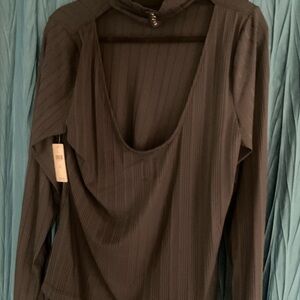 NWT Anthropologie Black Ribbed Bodysuit